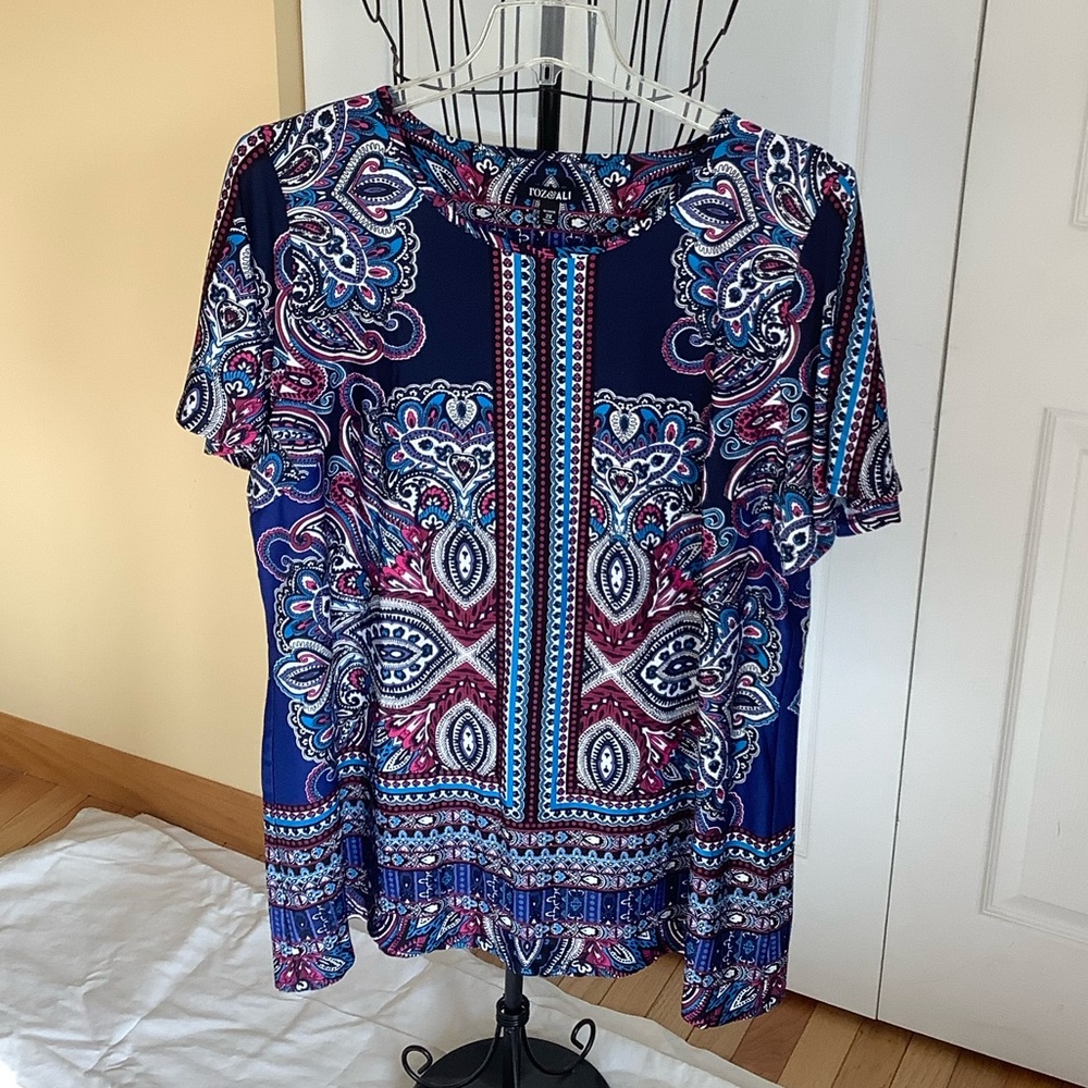 Roz & Ali Blue and Pink Paisley Blouse